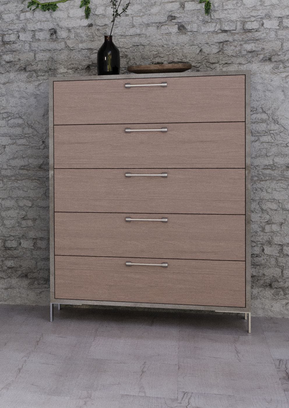 Vig Furniture Nova Domus Boston - Modern Brown Oak & Brushed Stainless Steel Chest