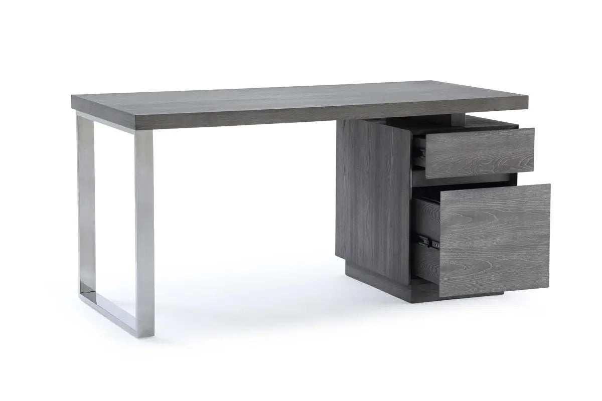 Vig Furniture - Modrest Carson Modern Grey Elm & Stainless Steel Desk - Vgvcbt-002-Gry