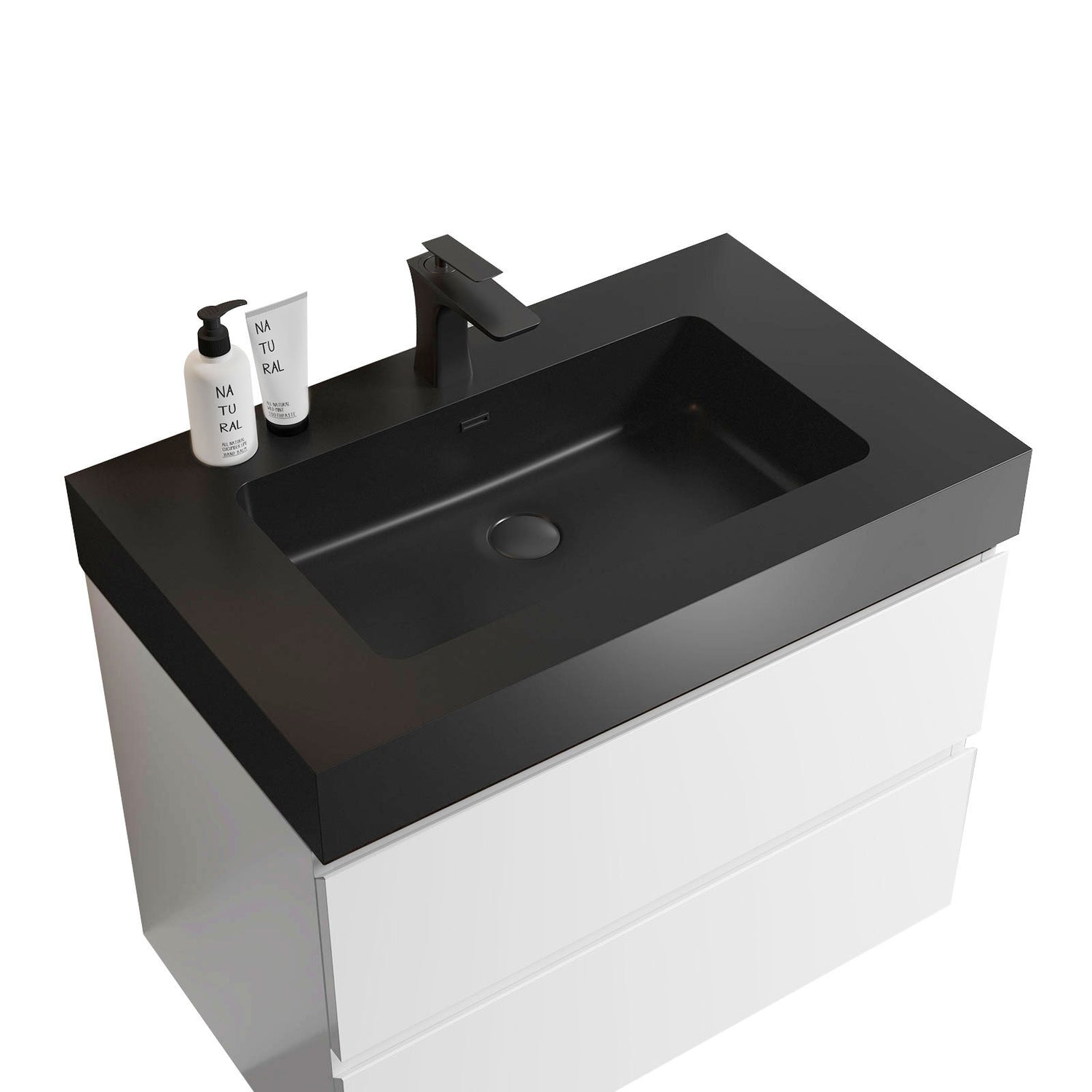 Alice 30 inch White Floating Bathroom Vanity with One - Piece Black Sink and Large Storage | Home Elegance USA