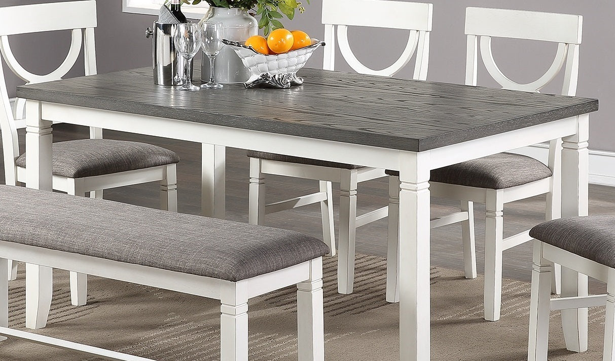 Dining Room Furniture White 6pc Dining Set Table 4 Side Chairs and A Bench Rubberwood MDF | Home Elegance USA