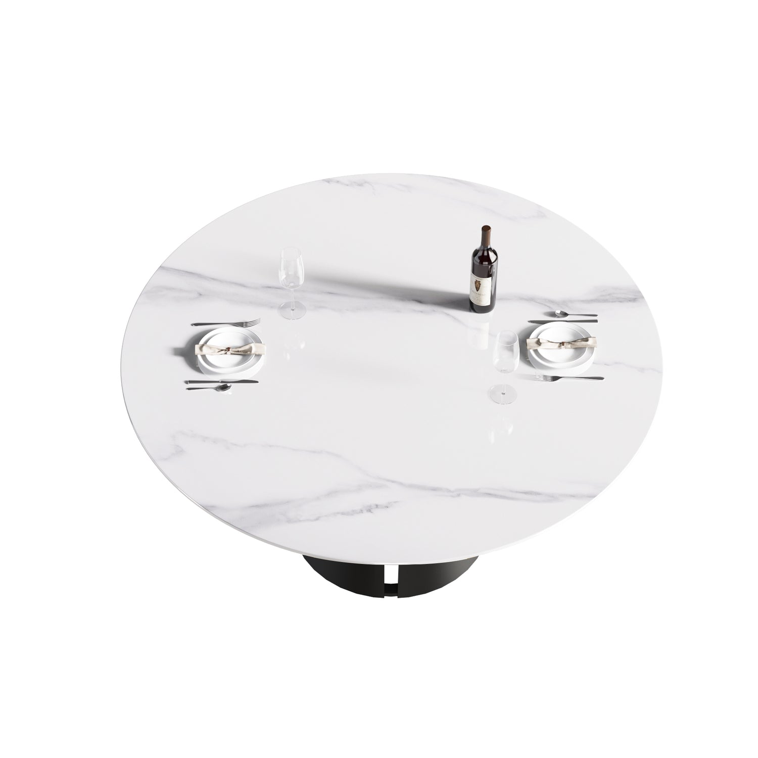 59.05"Modern artificial stone round black carbon steel base dining table - can accommodate 6 people | Home Elegance USA