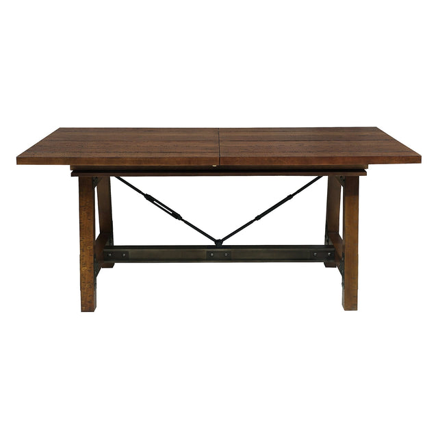 Unique Look Wood Framing 1pc Dining Table w Extension Leaf Industrial Design Casual Dining Furniture - Home Elegance USA
