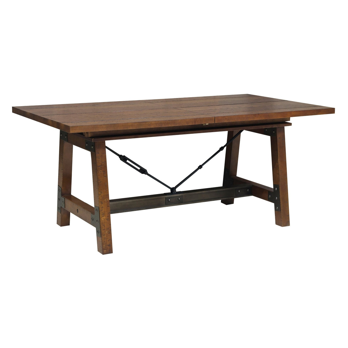 Unique Look Wood Framing 1pc Dining Table w Extension Leaf Industrial Design Casual Dining Furniture - Home Elegance USA
