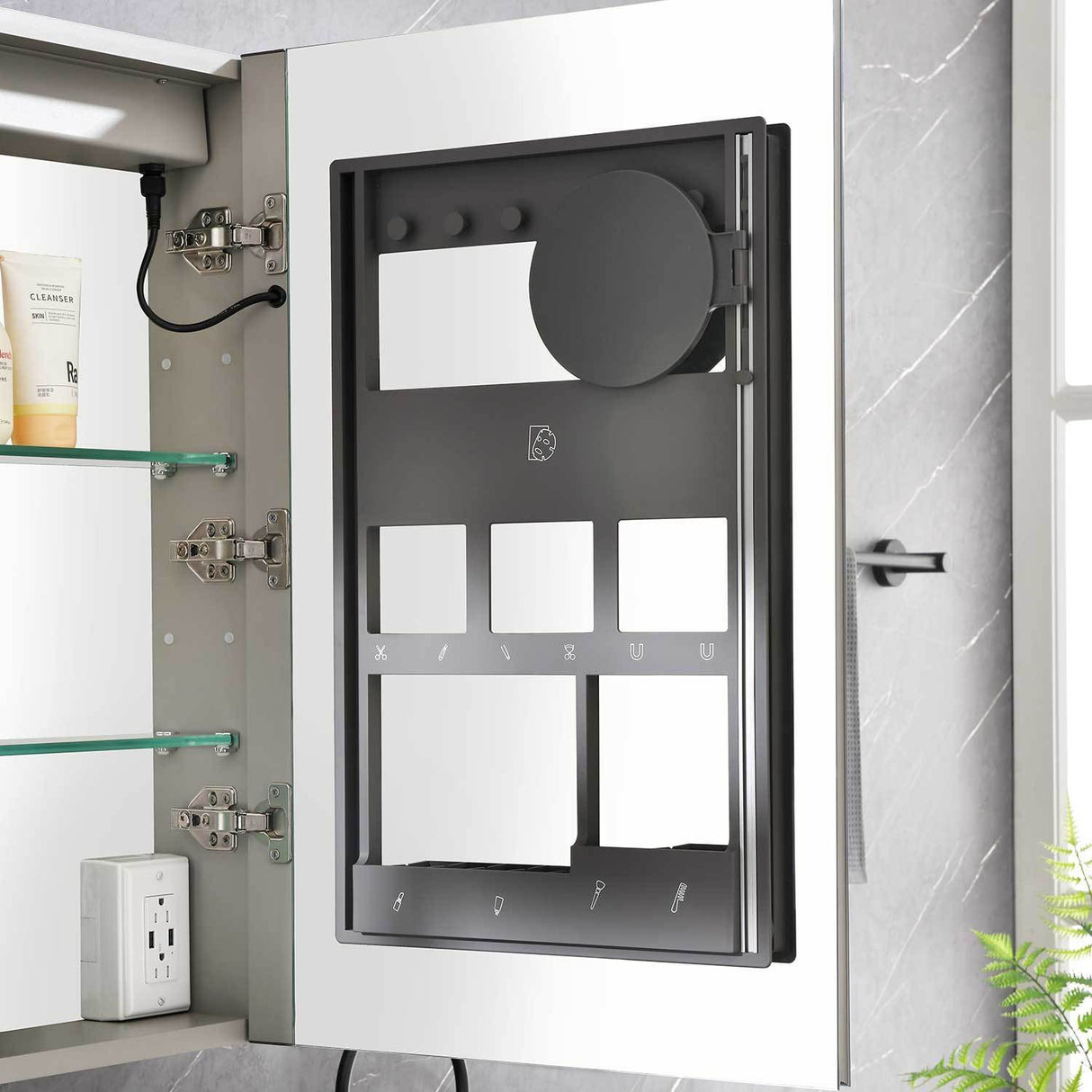 40in. W x 30 in. H LED Large Rectangular Aluminum Alloy Surface Mount Medicine Cabinet with Mirror | Home Elegance USA