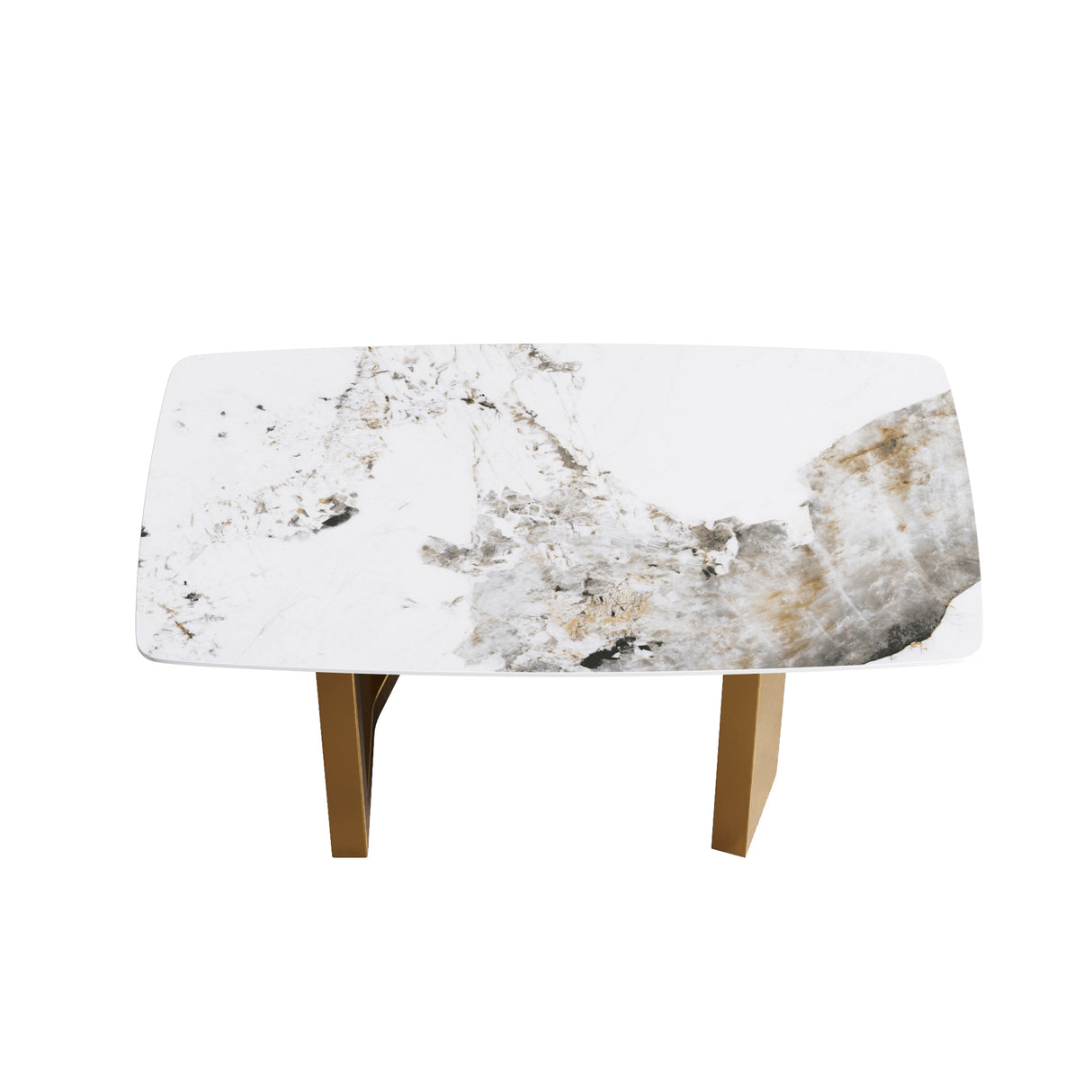 63"Modern artificial stone pandora white curved golden metal leg dining table - 6 people | Home Elegance USA