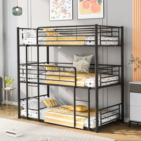 Twin-Twin-Twin Triple Bed with Built-in Ladder, Divided into Three Separate Beds,Black(OLD SKU:LP000197AAB) - Home Elegance USA