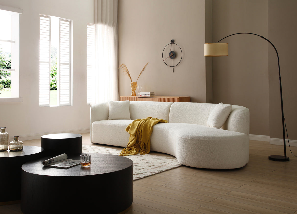 Luxury Modern Style Living Room Upholstery Curved Sofa with Chaise 2-Piece Set, Right Hand Facing Sectional,  Boucle Couch, White - Home Elegance USA