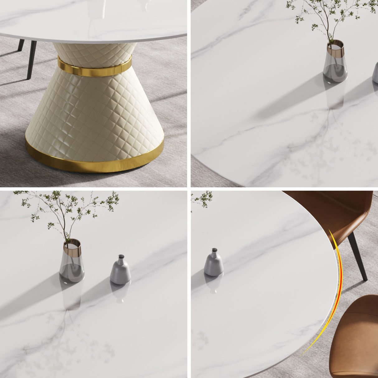 53.15"Modern artificial stone round white carbon steel base dining table - can accommodate 6 people | Home Elegance USA