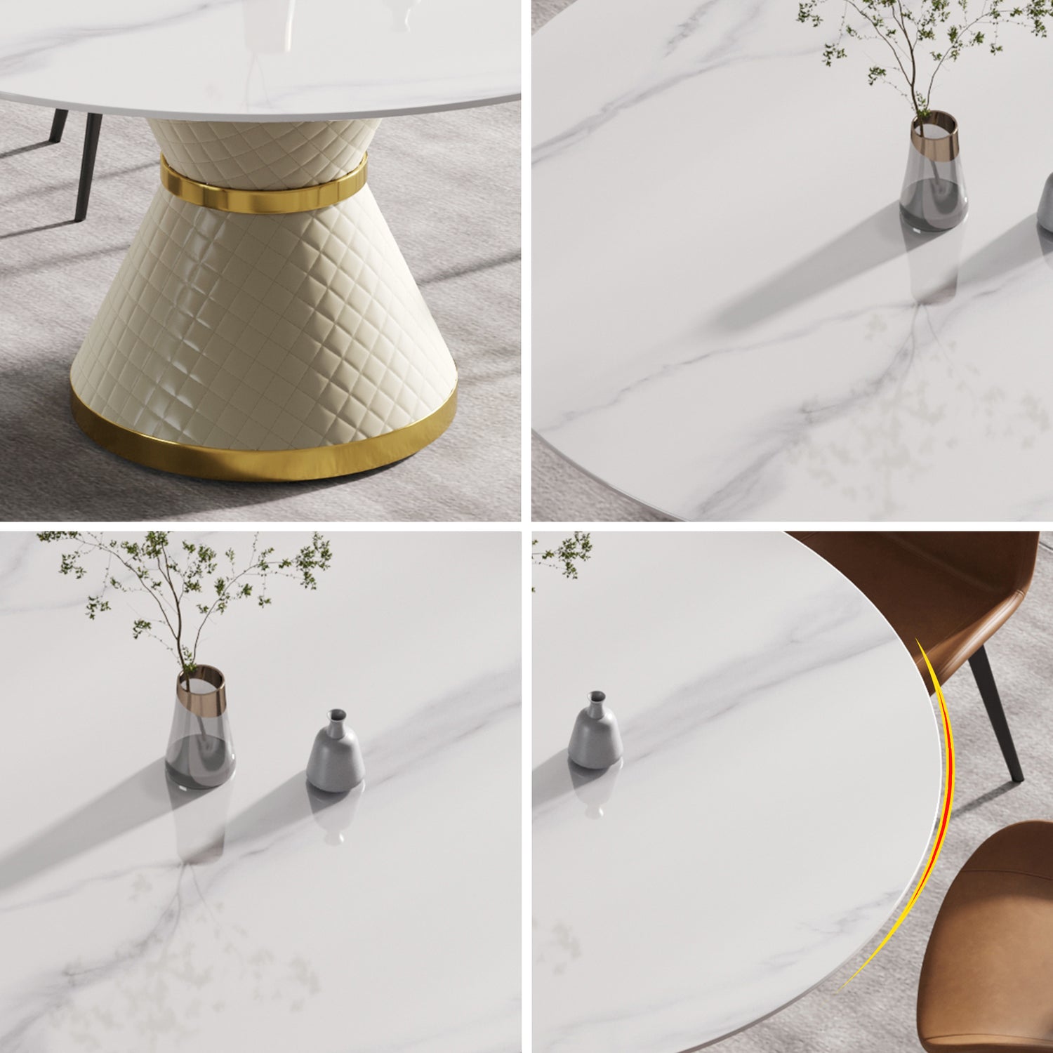 53.15"Modern artificial stone round white carbon steel base dining table - can accommodate 6 people | Home Elegance USA