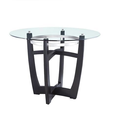 Dining Table with Clear Tempered Glass Top, With solid wood base, Modern Round Glass Kitchen Table Furniture for Home Office Kitchen Dining Room Black - Home Elegance USA