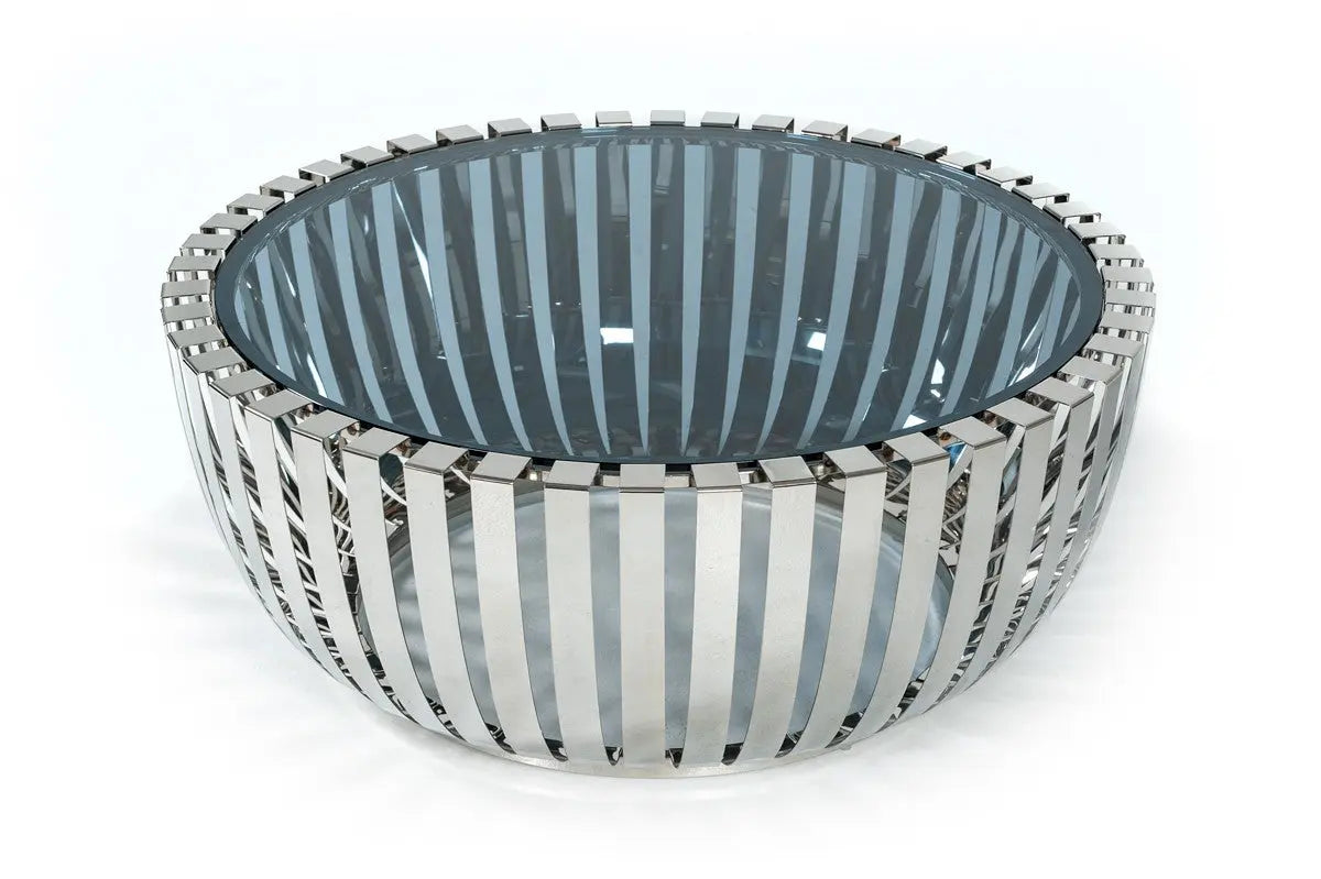 Vig Furniture - Modrest Cage Modern Stainless Steel Round Coffee Table With Glass Top - Vgvcct120901