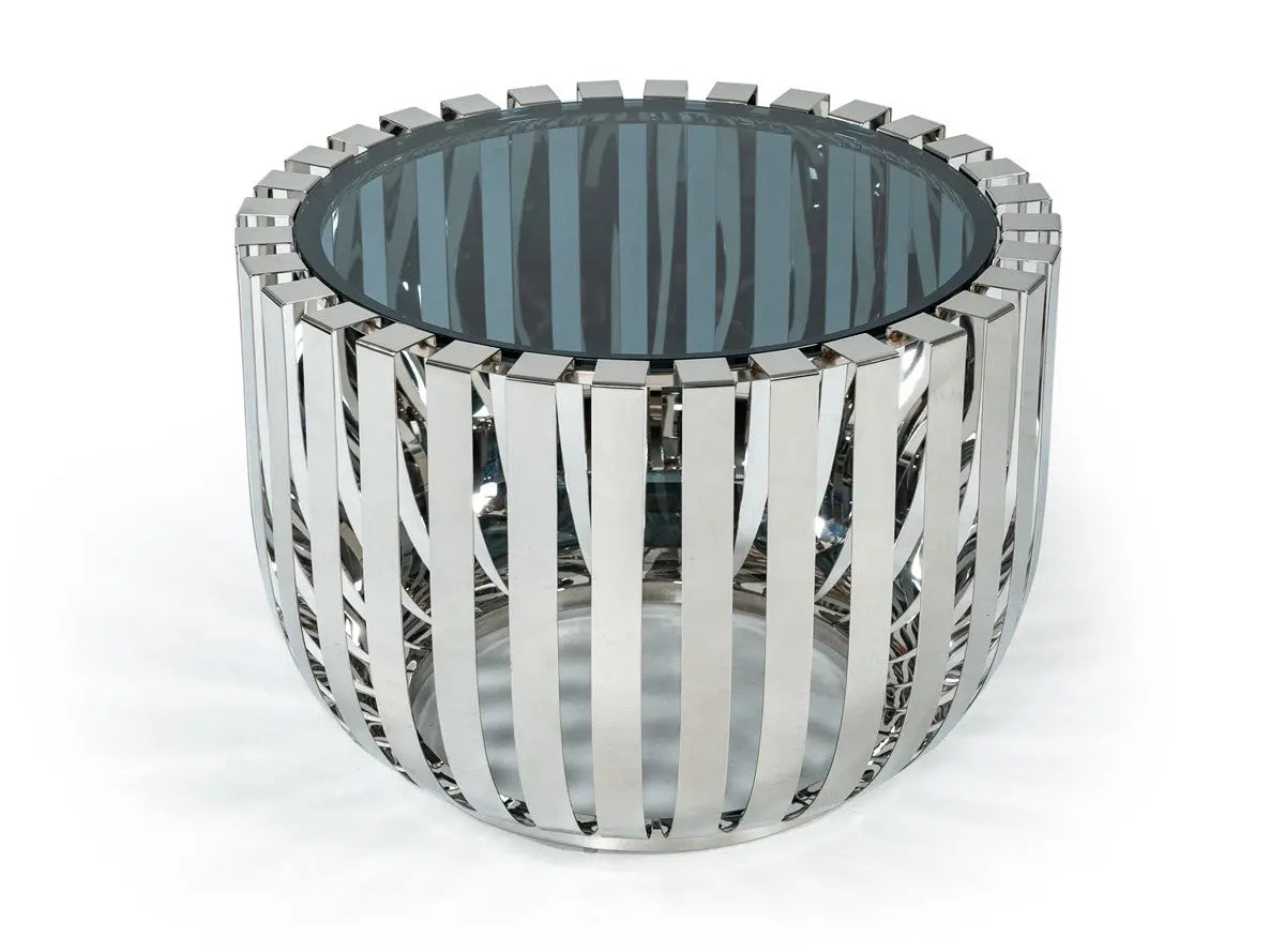 Vig Furniture - Modrest Cage Modern Stainless Steel End Table With Glass Top - Vgvcet120901