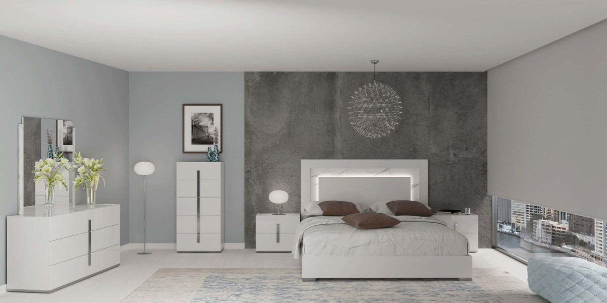 Carrara 5 Piece Queen Bedroom Set W - Light In White - Carrara - Qs - 5Set | ESF | Home Elegance USA