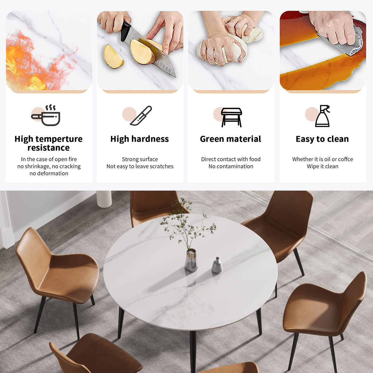 53.15"Modern man - made stone round black metal dining table - position for 6 people | Home Elegance USA