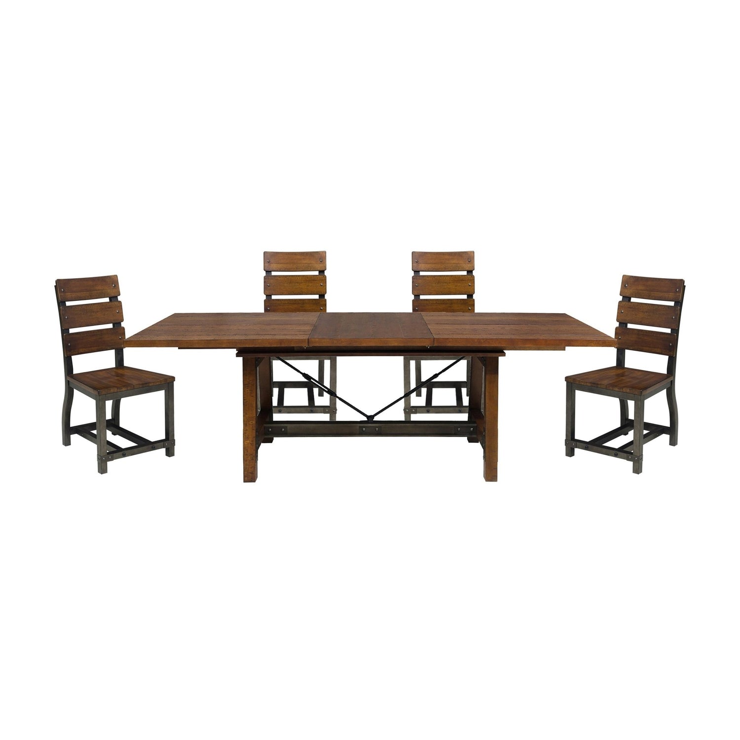 Unique Look Wood Framing 1pc Dining Table w Extension Leaf Industrial Design Casual Dining Furniture - Home Elegance USA