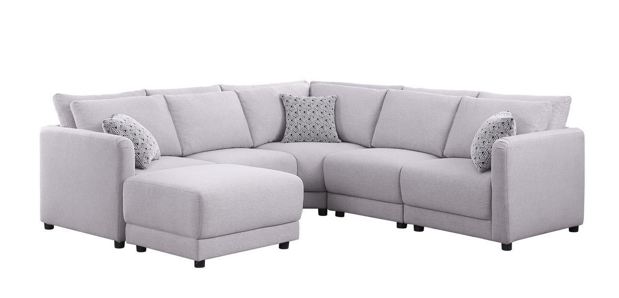 Penelope Light Gray Linen Fabric Reversible L-Shape Sectional Sofa with Ottoman and Pillows - Home Elegance USA
