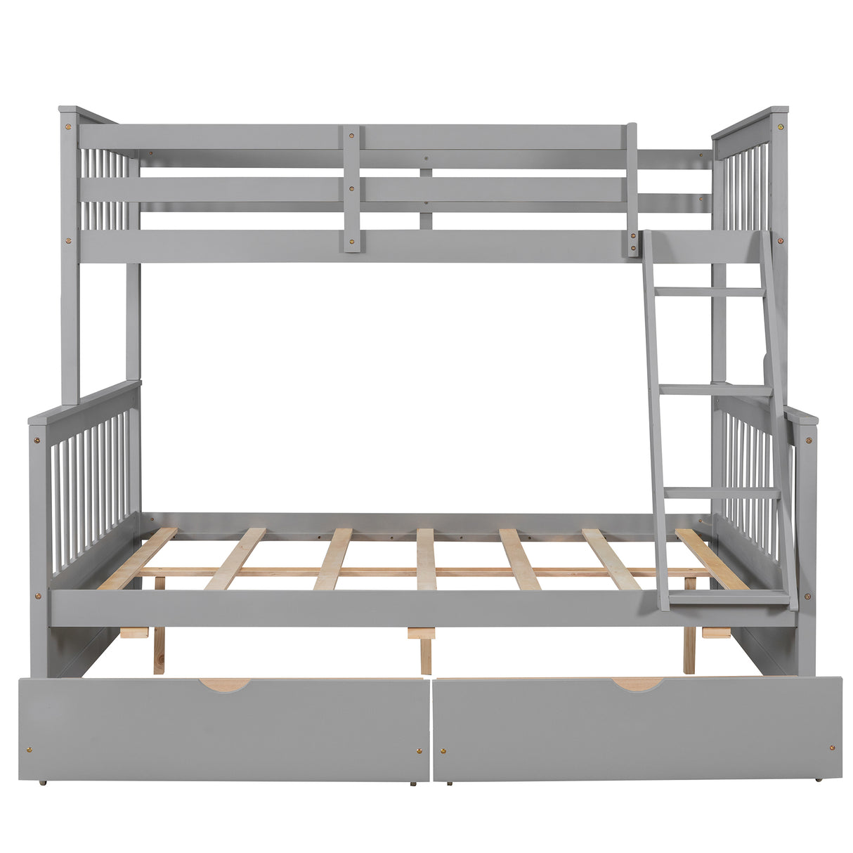 Twin-Over-Full Bunk Bed with Ladders and Two Storage Drawers(Gray)( old sku:LT000165AAE) - Home Elegance USA