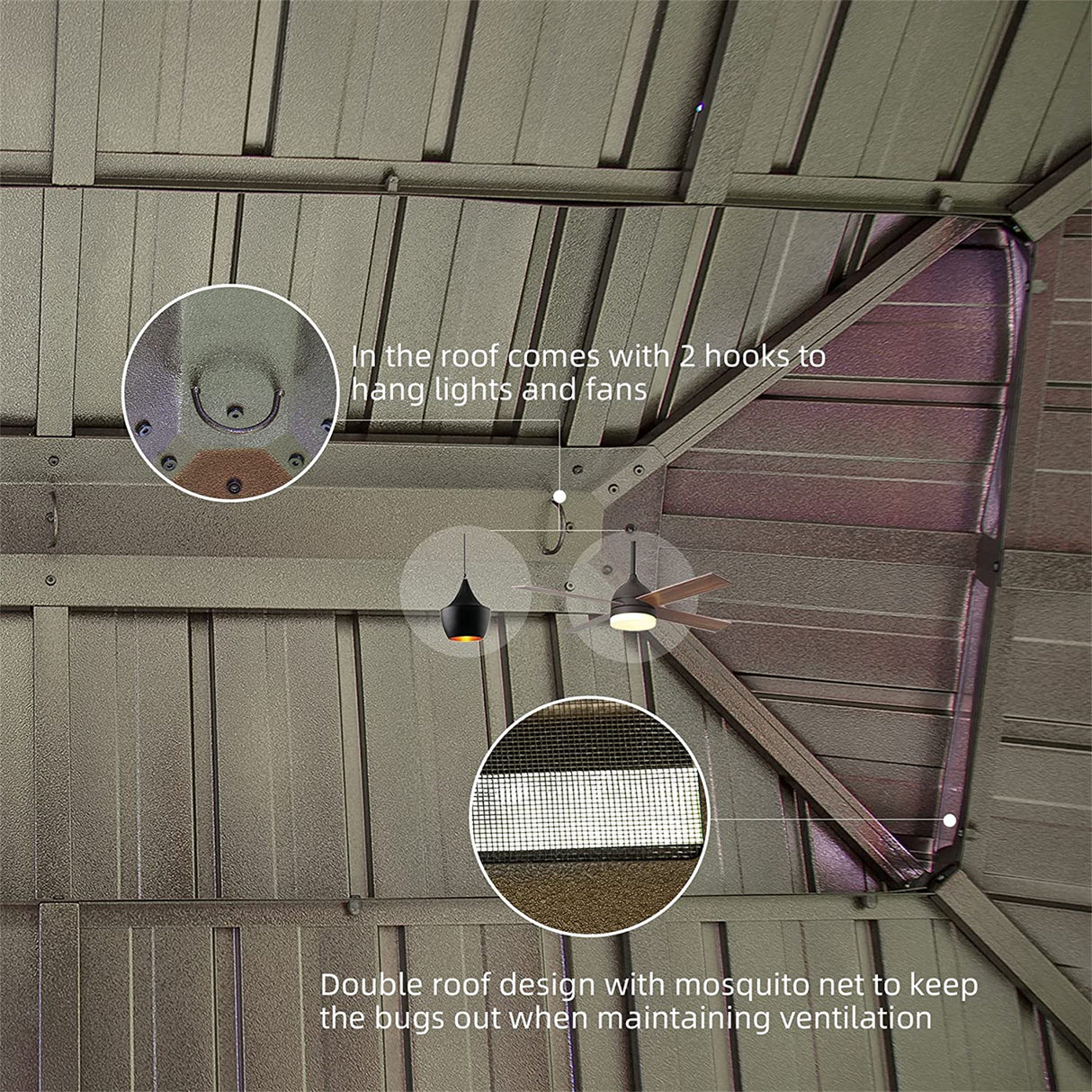 12'x14' Hardtop Gazebo with cedar frame, steel roof, and netting for outdoor use in patios and lawns. | Home Elegance USA