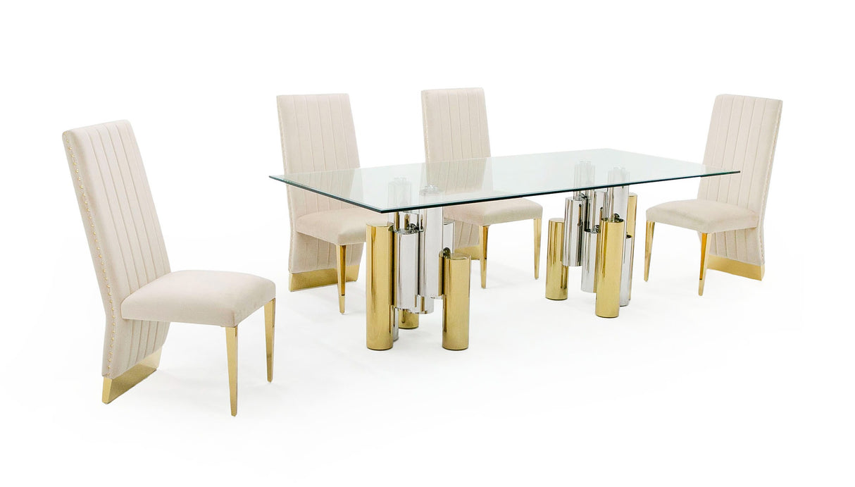 Vig Furniture Modrest Chariot - Modern Glass and Silver Mix Gold Rectangular Dining Table