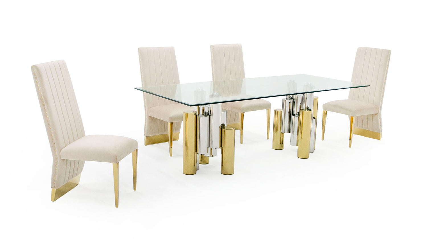 Vig Furniture Modrest Chariot - Modern Glass and Silver Mix Gold Rectangular Dining Table