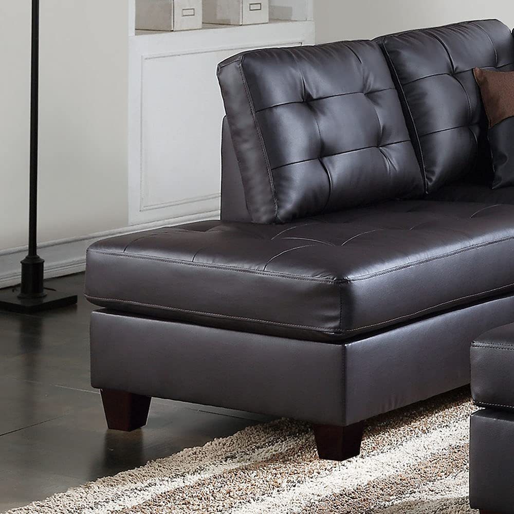 Contemporary Sectional Sofa Espresso Faux Leather Cushion Tufted Reversible 3pc Sectional Sofa L/R Chaise Ottoman Living Room Furniture - Home Elegance USA