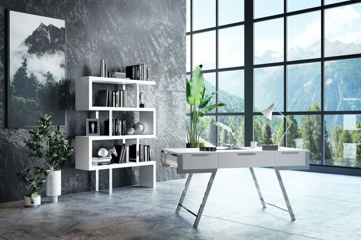 Vig Furniture - Modrest Maze Modern White High Gloss Bookcase - Vgbbmd105-Wht