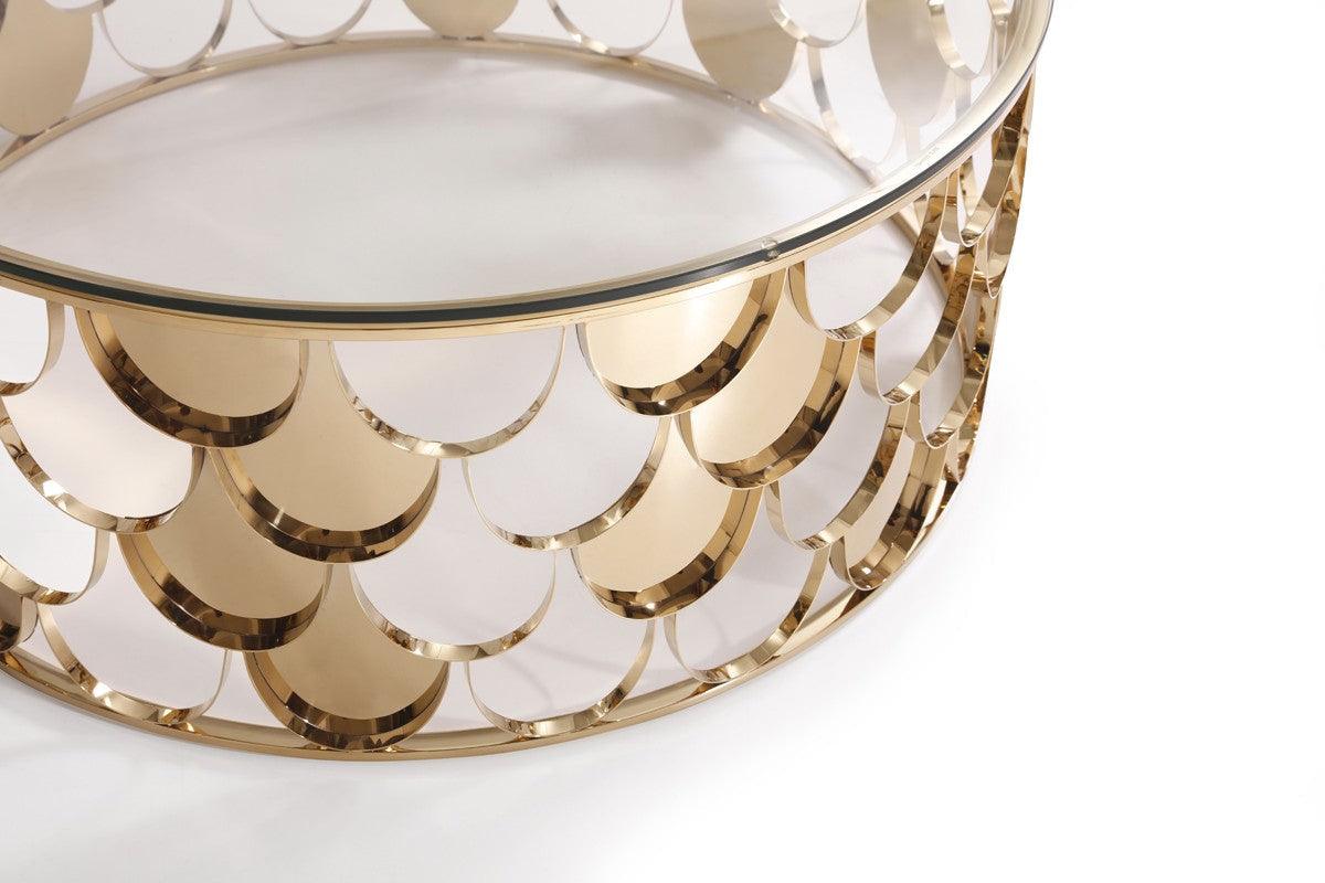 Vig Furniture - Modrest Javier Modern Glass & Gold Round Coffee Table - Vgvcct088