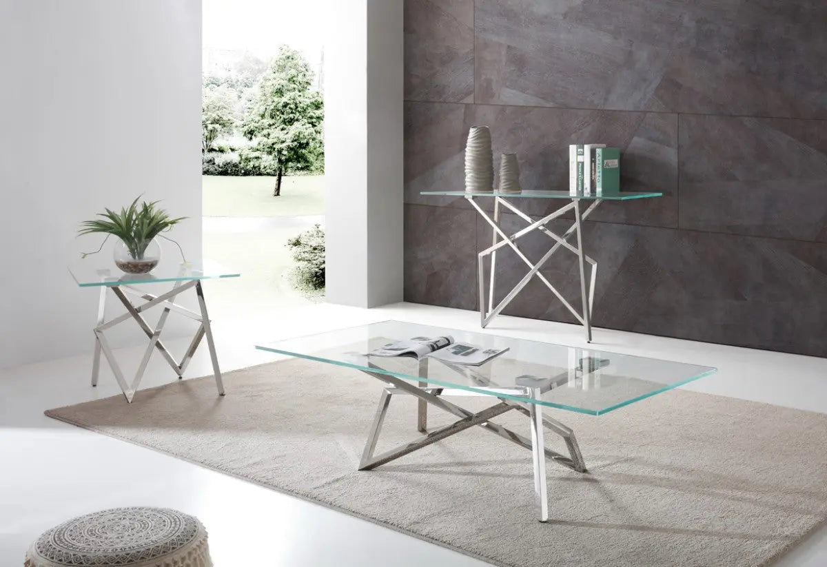 Vig Furniture - Modrest Hawkins Modern Glass & Stainless Steel Console Table - Vgvck129