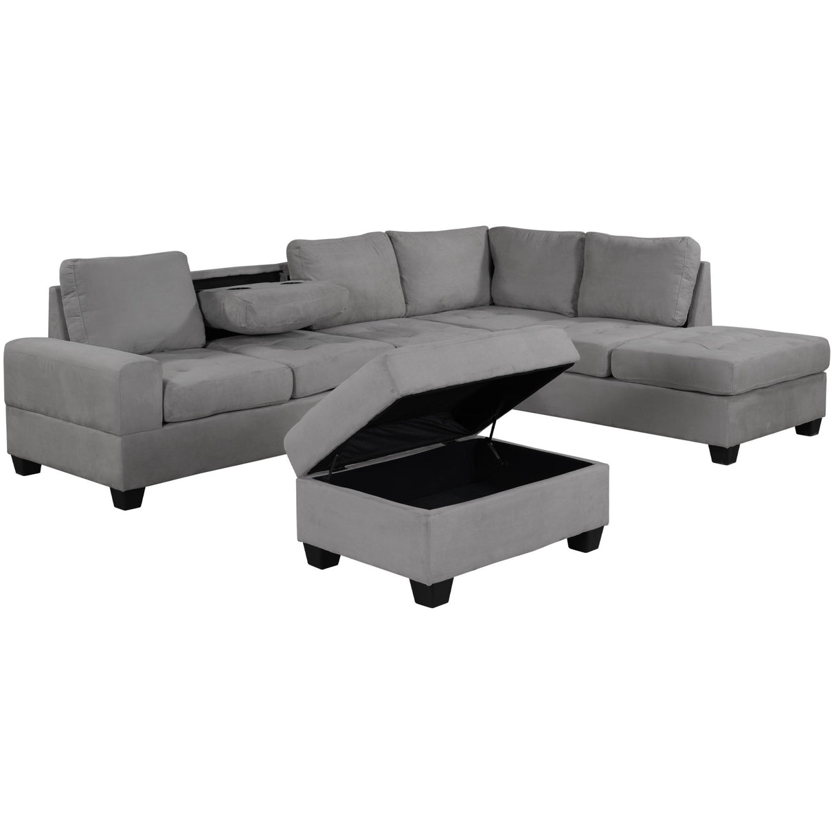 Orisfur. Modern Sectional Sofa with Reversible Chaise, L Shaped Couch Set with Storage Ottoman and Two Cup Holders for Living Room - Home Elegance USA