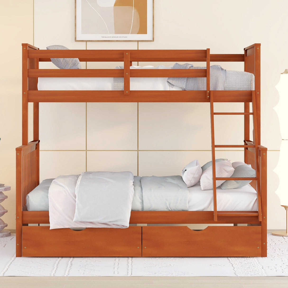 Twin-Over-Full Bunk Bed with Ladders and Two Storage Drawers (Walnut) ( old sku:LT000165AAD) - Home Elegance USA