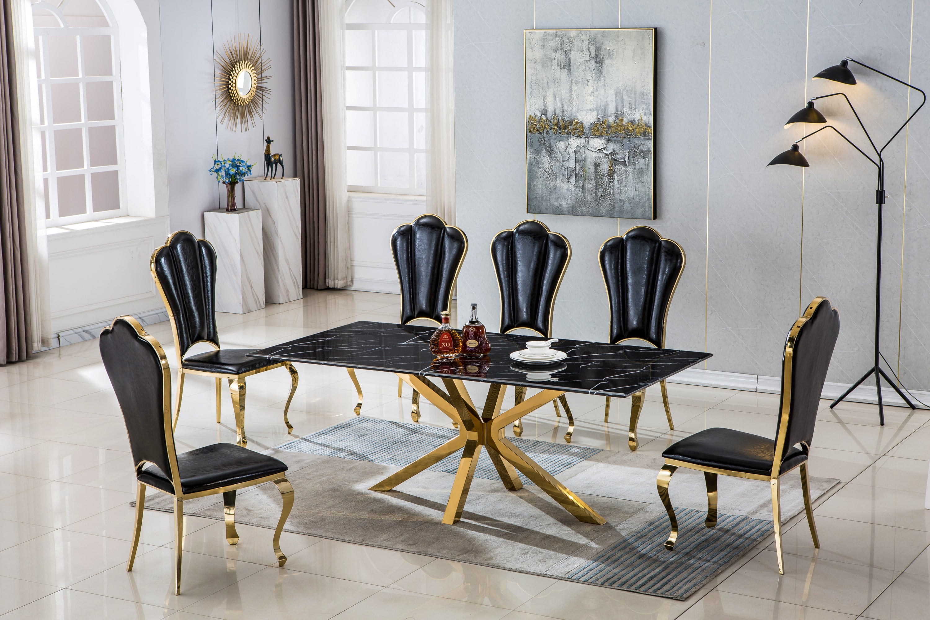 Black and gold online dining table and chairs