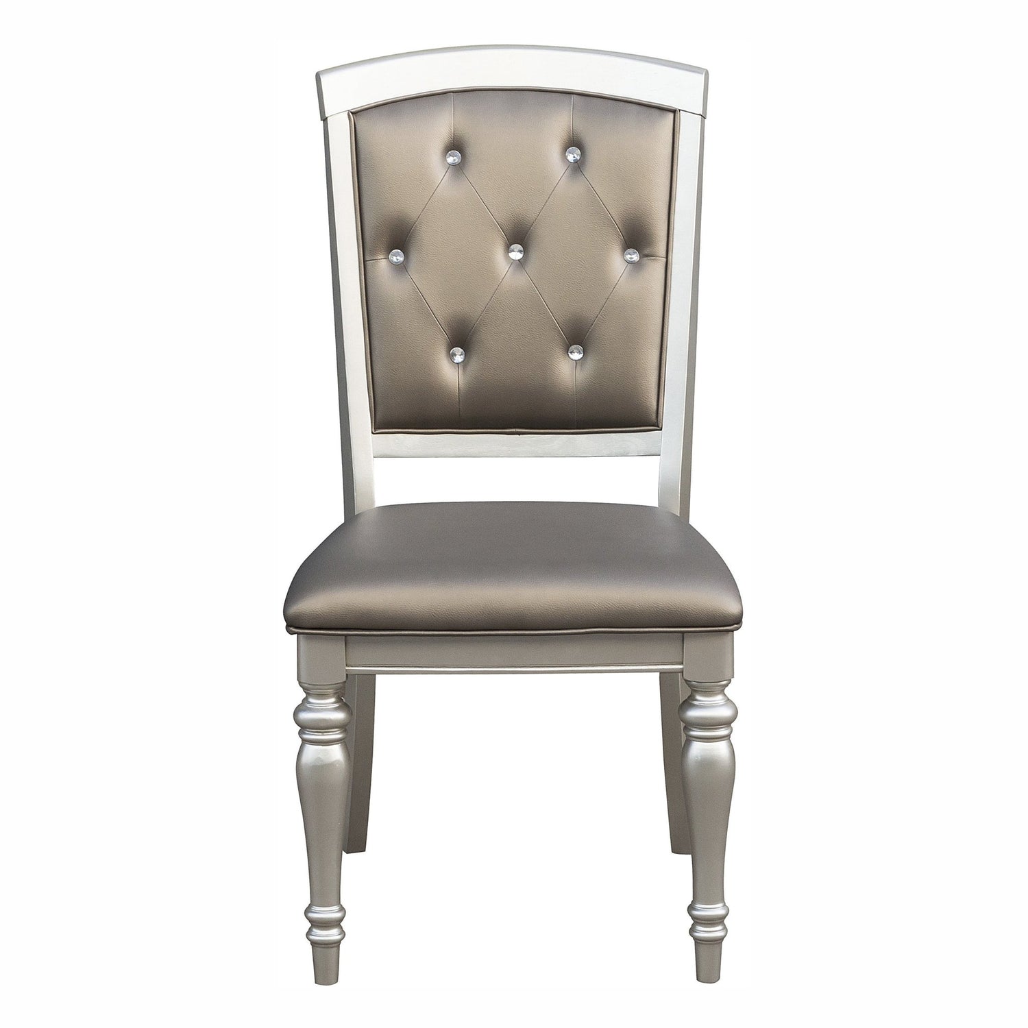 Glamorous Silver Finish Dining Set 5pc Dining Table 4x Side Chairs Crystal Button Tufted Upholstered Modern Style Furniture - Home Elegance USA