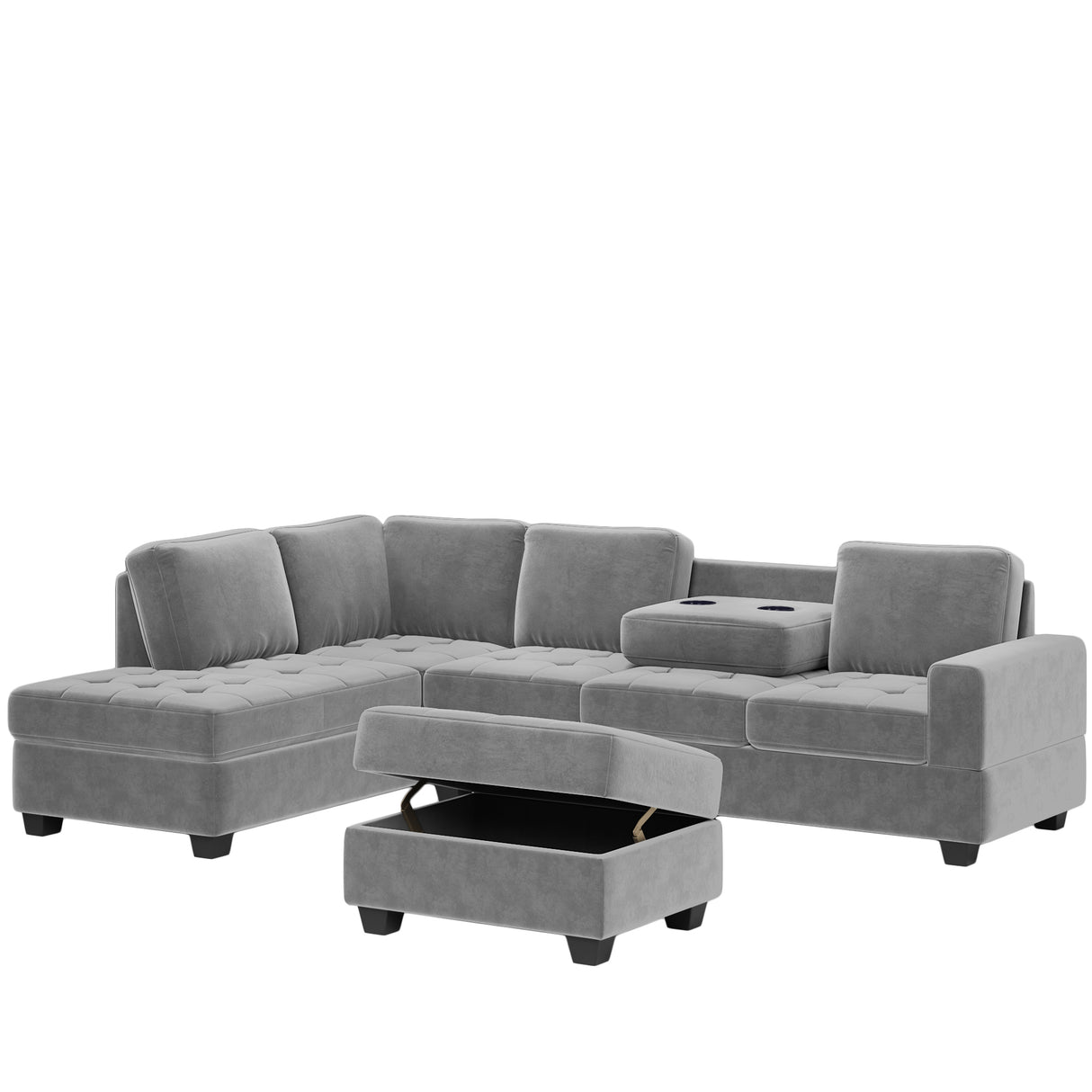 Orisfur. Modern Sectional Sofa with Reversible Chaise, L Shaped Couch Set with Storage Ottoman and Two Cup Holders for Living Room - Home Elegance USA