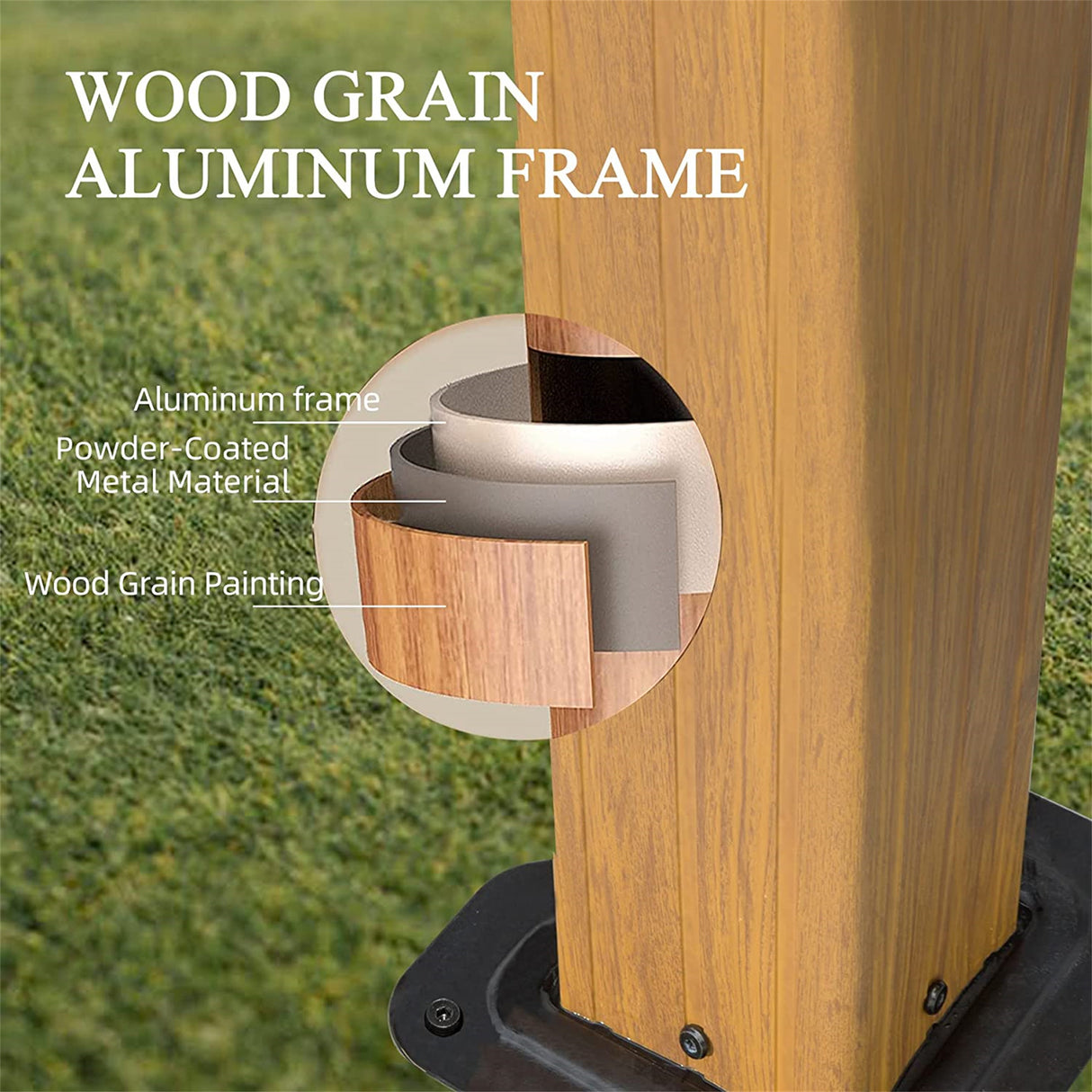 10'x12' Hardtop Gazebo, Permanent Outdoor Gazebo with Polycarbonate Double Roof, Aluminum Gazebo Pavilion with Curtain and Net for Garden, Patio, Lawns, Deck, Backyard(Wood - Looking) - W1859S00022 - image - 6