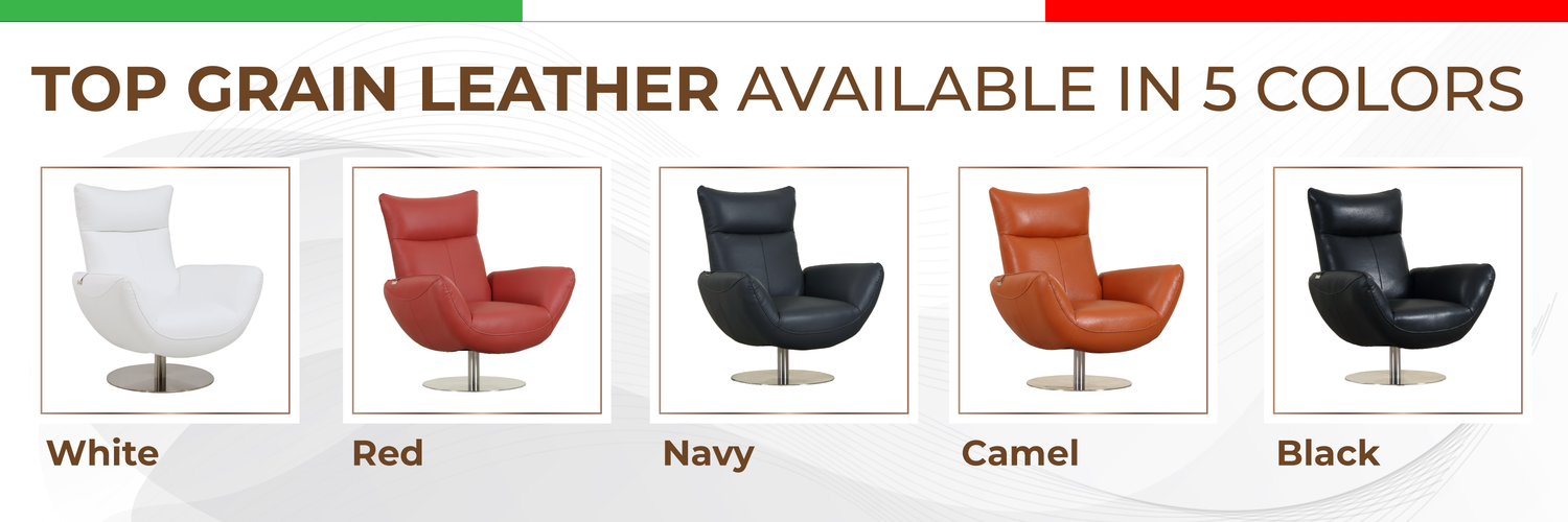 Global United 22" Modern Genuine Italian Leather Lounge Chair Home Elegance USA