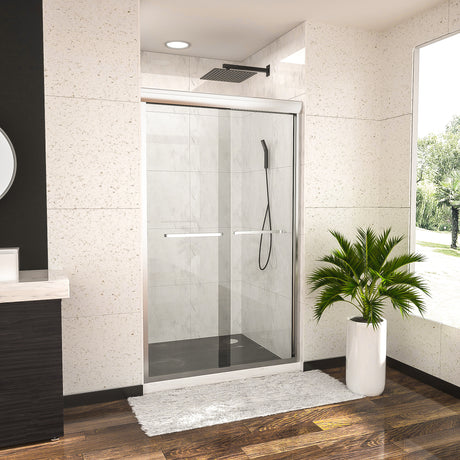 Shower Door 48" W x 76"H Semi-Frameless Bypass Sliding Shower Enclosure, Chrome
