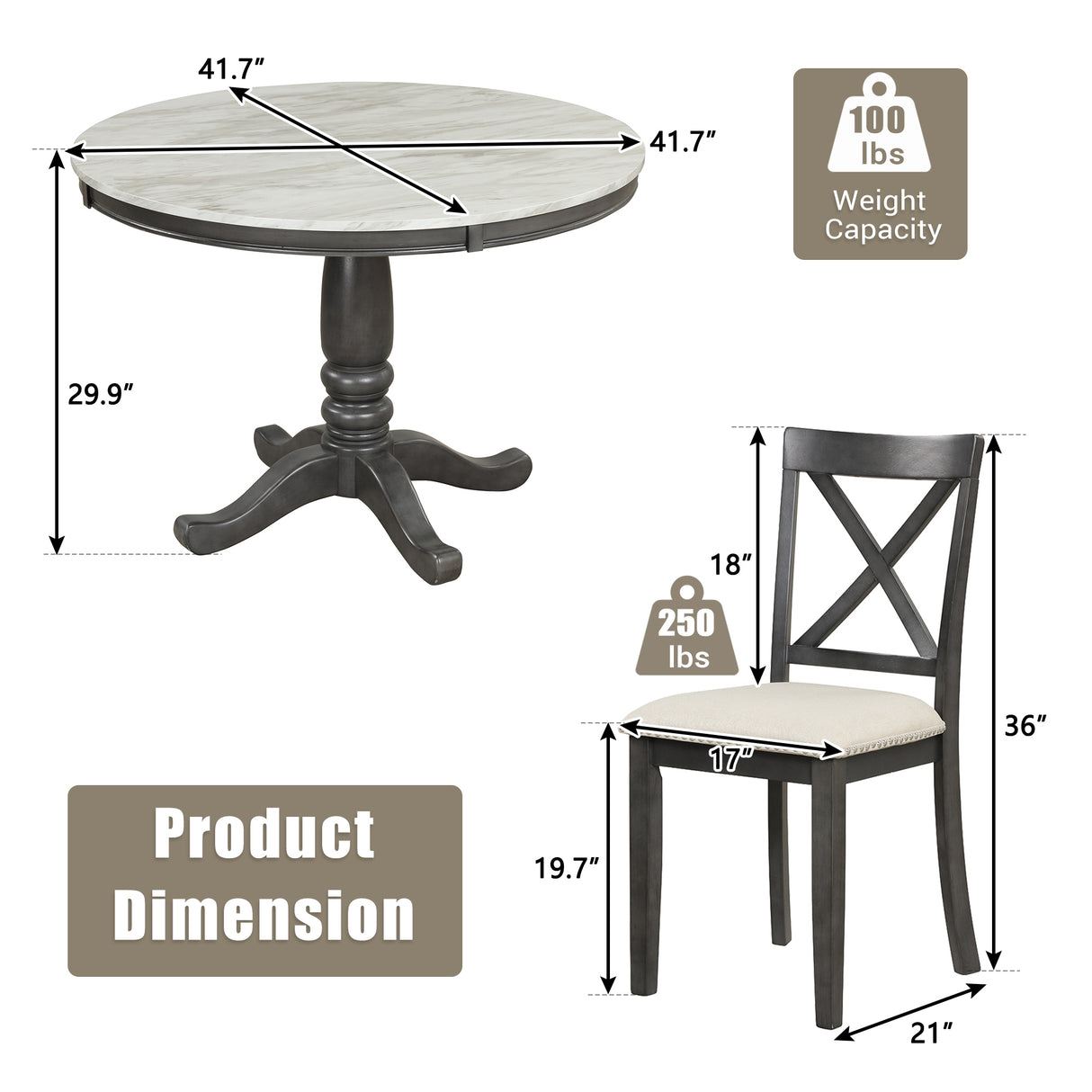 Orisfur. 5 Pieces Dining Table and Chairs Set for 4 Persons, Kitchen Room Solid Wood Table with 4 Chairs - Home Elegance USA