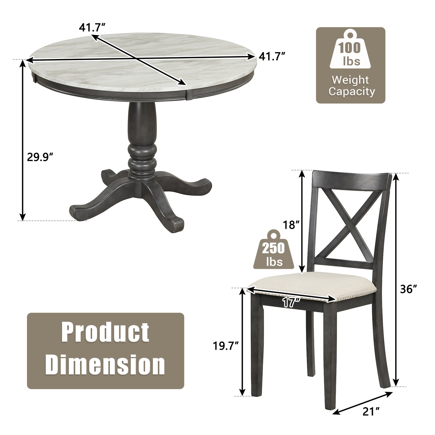 Orisfur. 5 Pieces Dining Table and Chairs Set for 4 Persons, Kitchen Room Solid Wood Table with 4 Chairs - Home Elegance USA