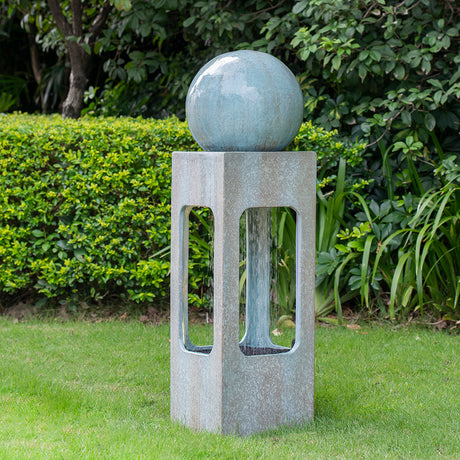 44 inches Outdoor Water Fountain Cement Contemporary Design Water Feature for Garden & Lawn