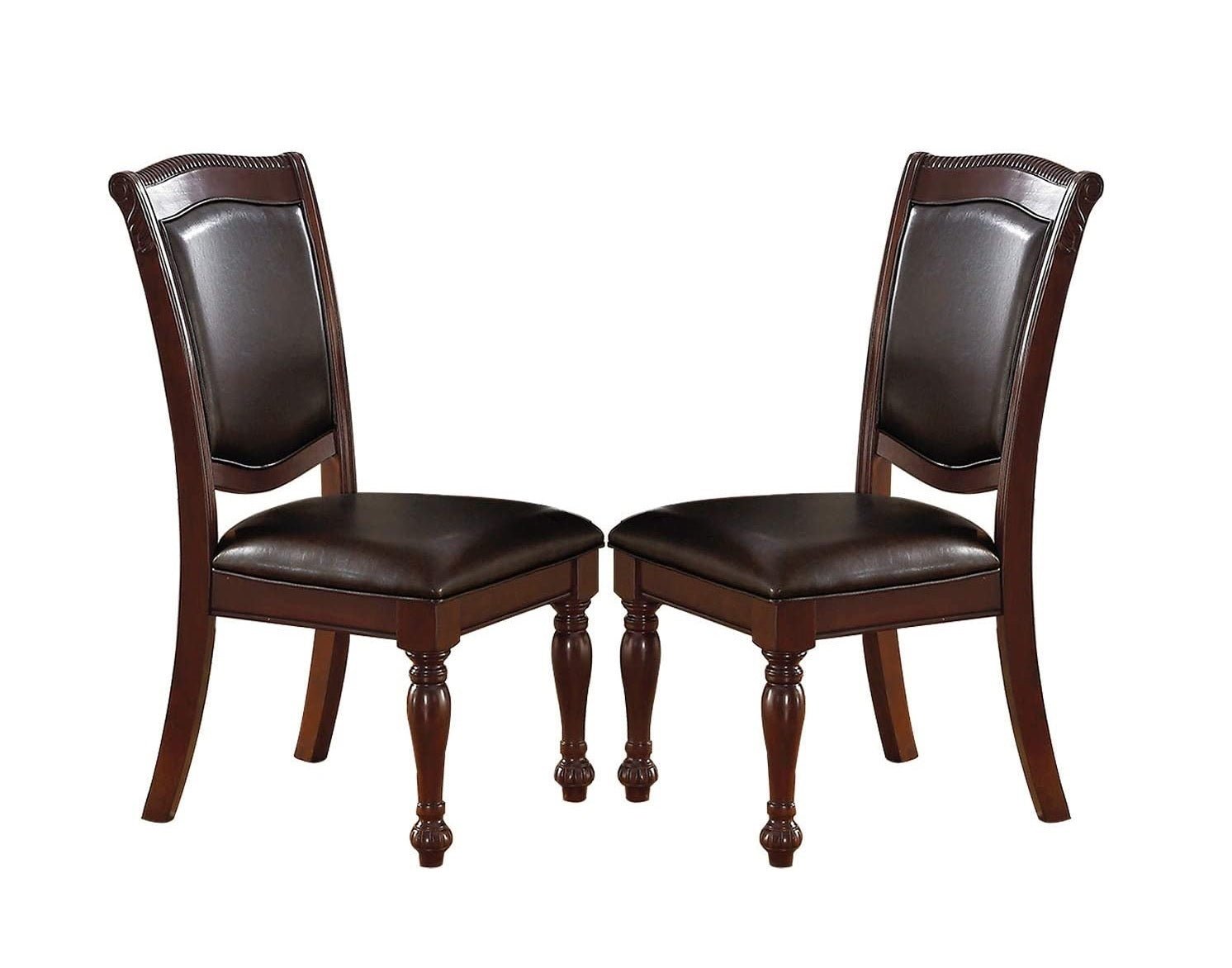 Majestic Classic Formal Dining Room Table And 4x Side Chairs Brown 5pc Set Dining Table Pedestal Base Round Table Faux Leather - Home Elegance USA