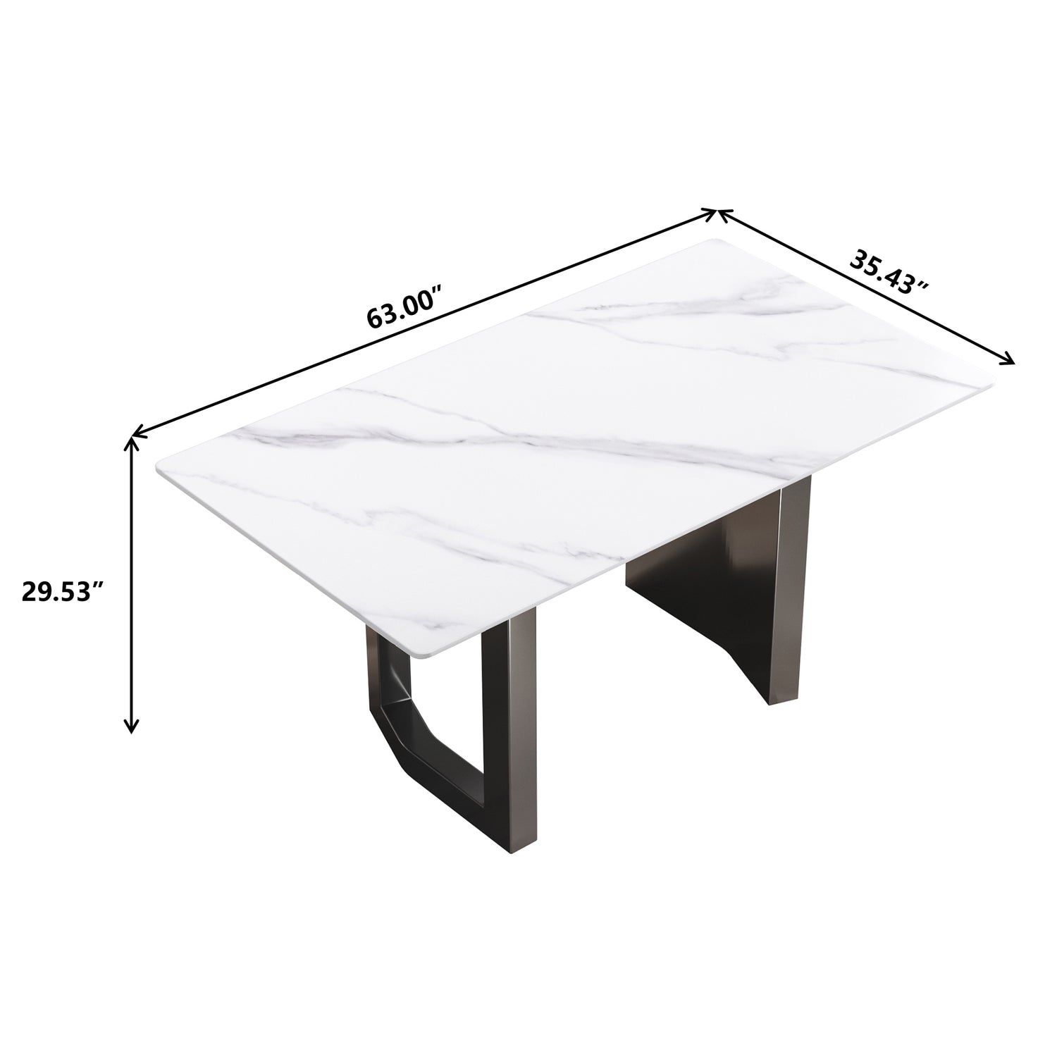 63"Modern artificial stone white straight edge black metal leg dining table - 6 people | Home Elegance USA