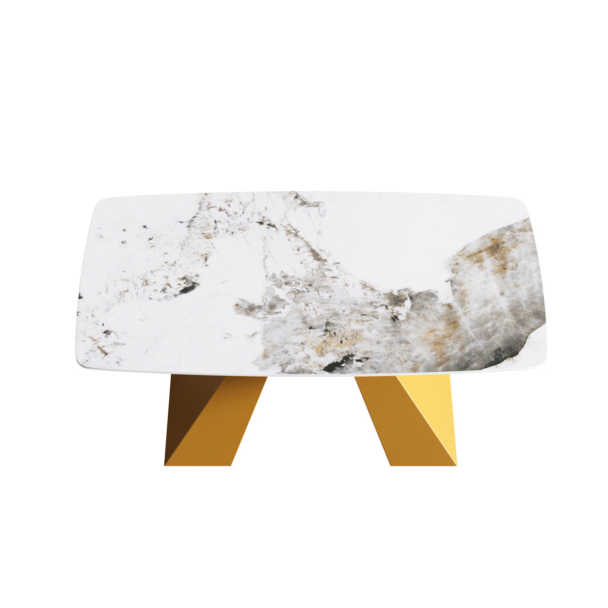 63"Modern artificial stone pandora white curved golden metal leg dining table - 6 people | Home Elegance USA