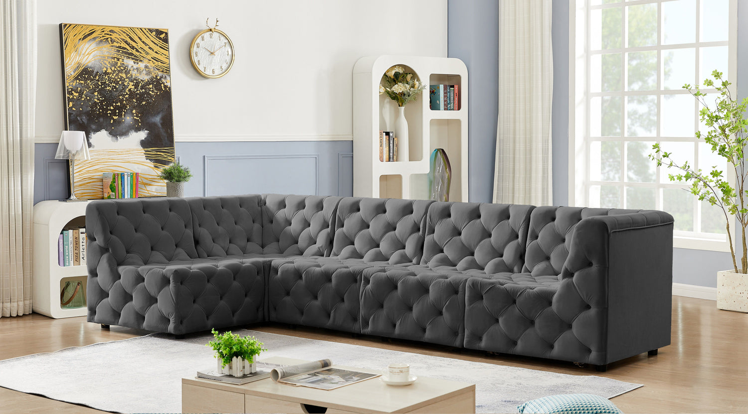Tuft - Modular Sectional 5 Piece - Gray - Fabric - Home Elegance USA