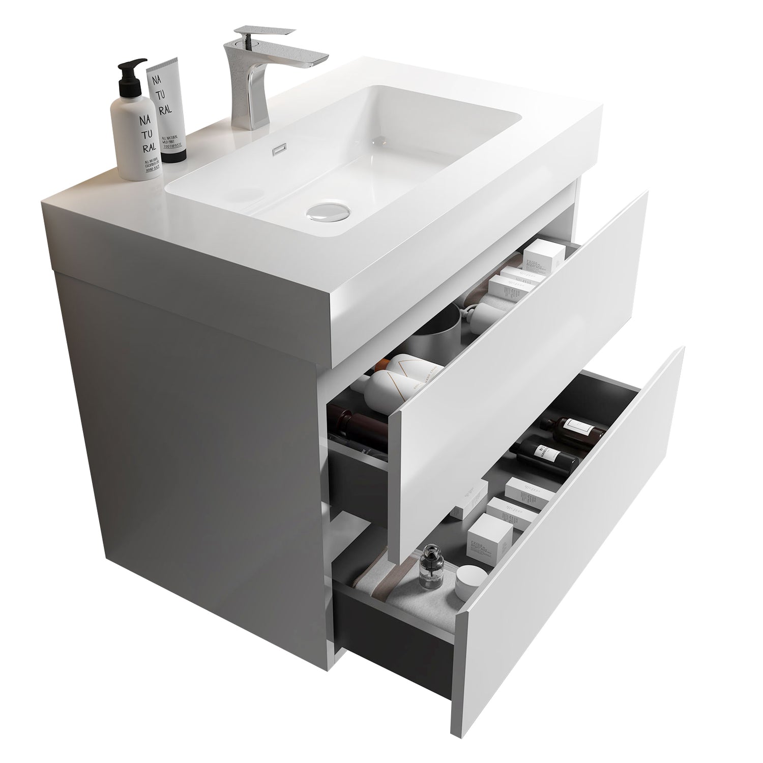 Alice 30" White Bathroom Vanity with Sink, Large Storage Wall Mounted Floating Bathroom Vanity for Modern Bathroom, One - Piece White Sink Basin without Drain and Faucet | Home Elegance USA