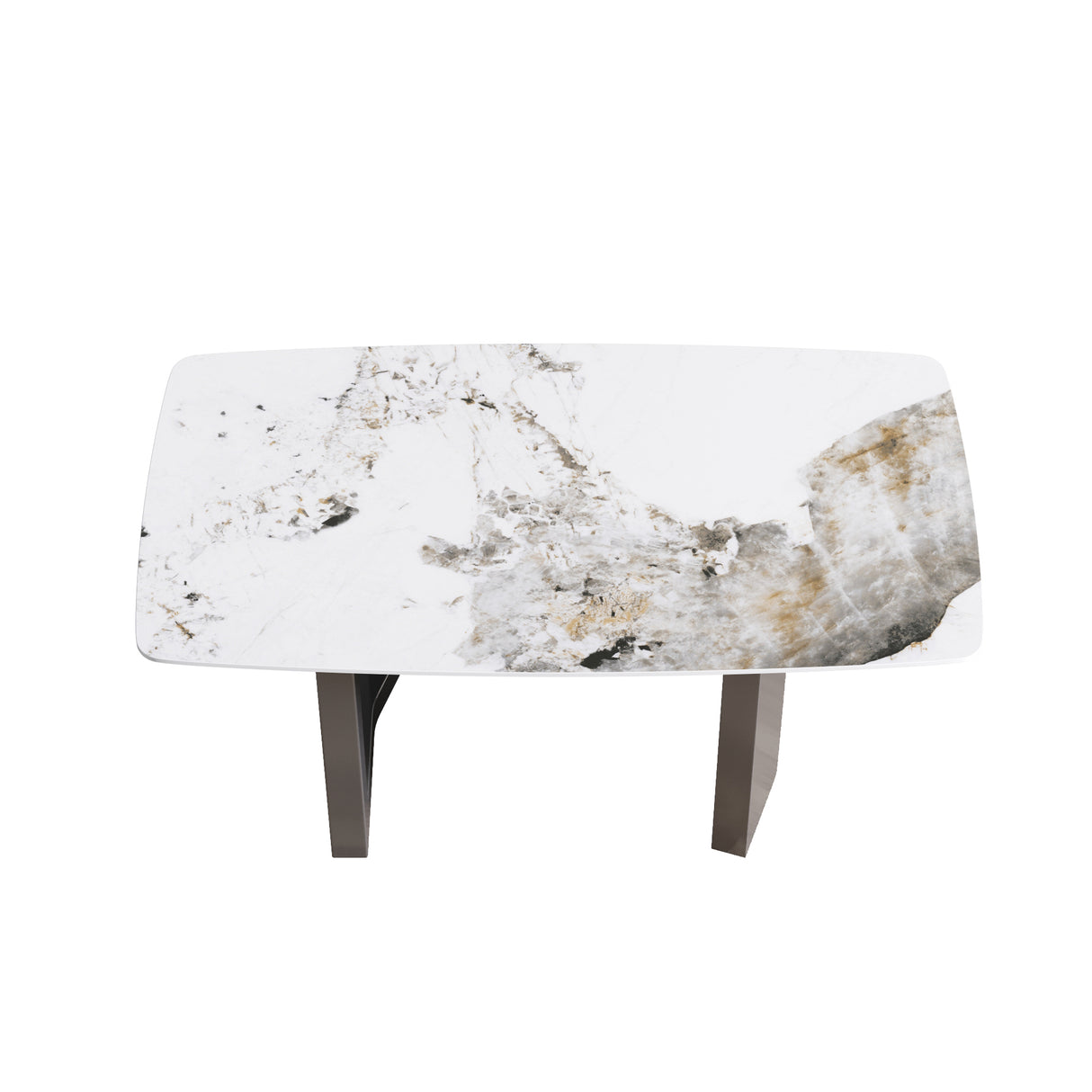 63"Modern artificial stone pandora white curved black metal leg dining table - 6 people | Home Elegance USA