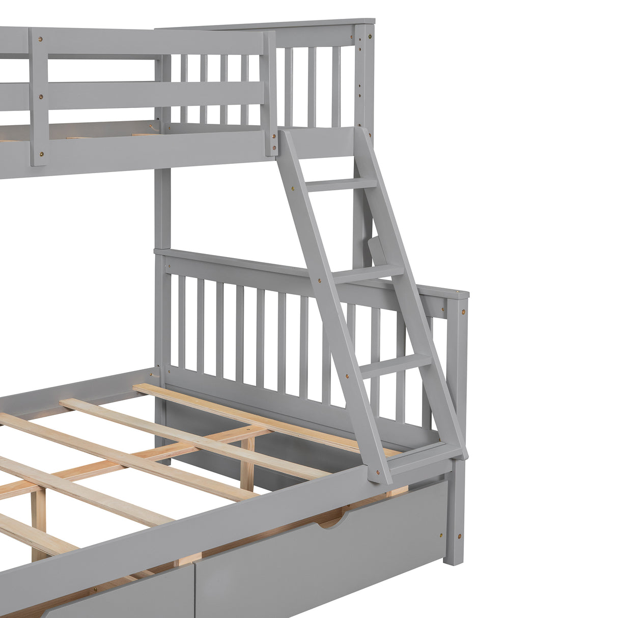 Twin-Over-Full Bunk Bed with Ladders and Two Storage Drawers(Gray)( old sku:LT000165AAE) - Home Elegance USA