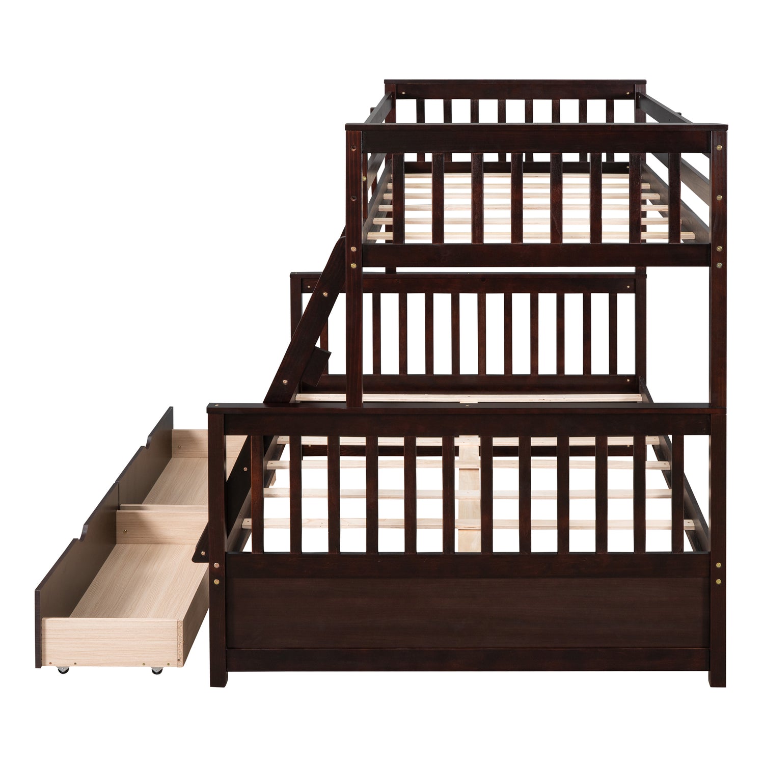 Twin-Over-Full Bunk Bed with Ladders and Two Storage Drawers(Espresso)( old sku:LT000165AAP) - Home Elegance USA