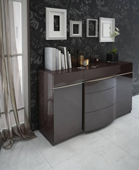 Barcelona 3 Drawers 150 Dresser In Glossy Brown - Barcelona - D150 | ESF | Home Elegance USA