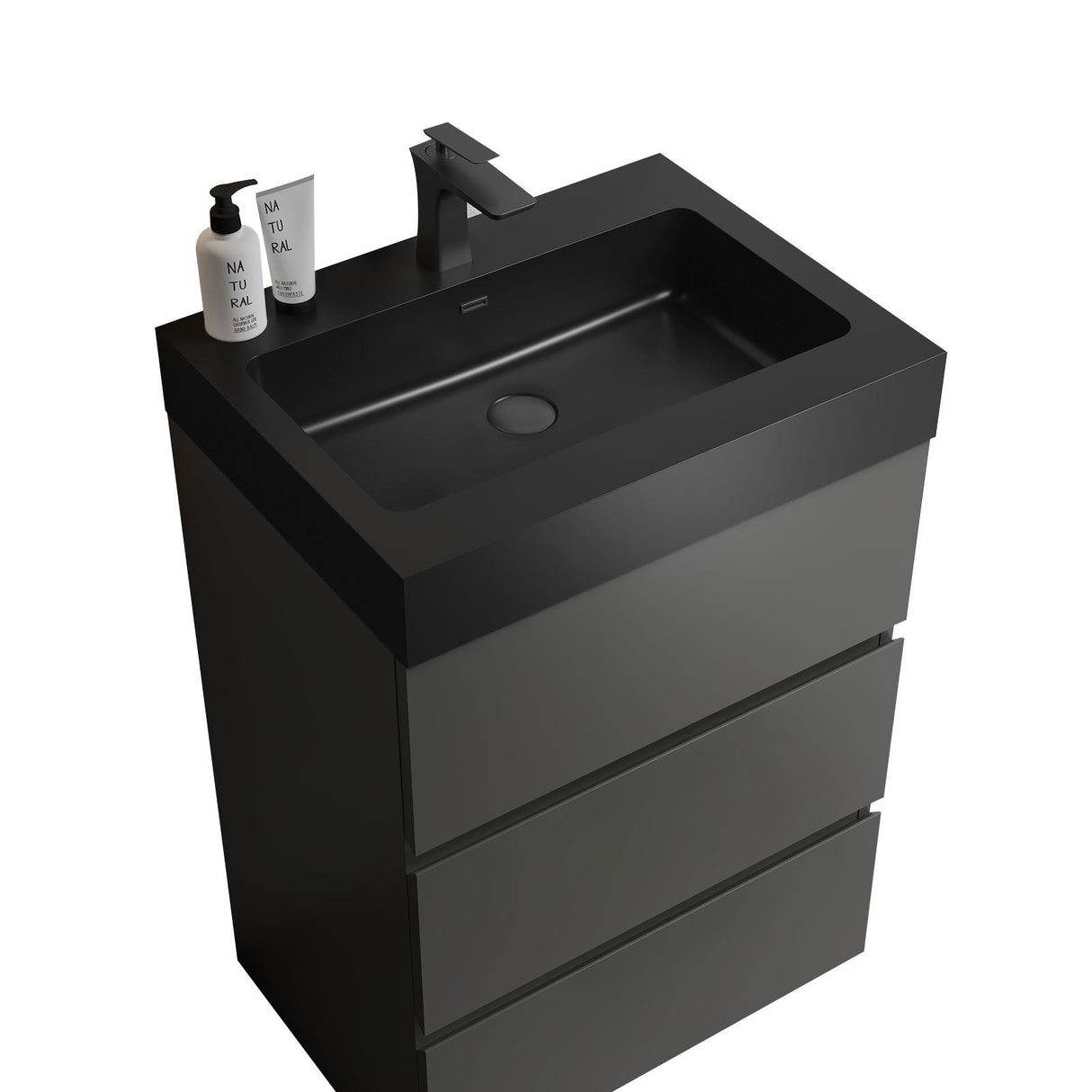 Alice 24" Gray Bathroom Vanity with Sink, Large Storage Freestanding Bathroom Vanity for Modern Bathroom, One - Piece Black Sink Basin without Drain and Faucet | Home Elegance USA