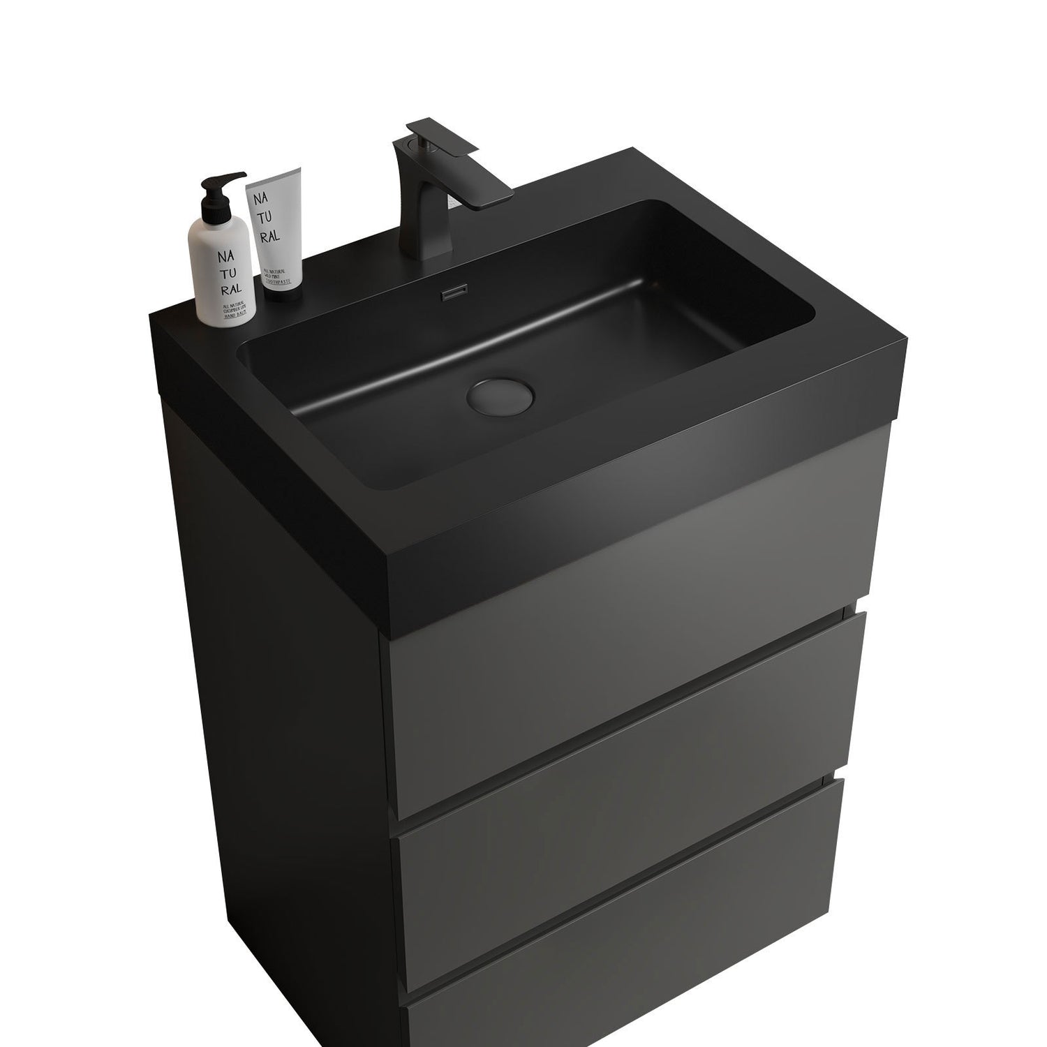 Alice 24" Gray Bathroom Vanity with Sink, Large Storage Freestanding Bathroom Vanity for Modern Bathroom, One - Piece Black Sink Basin without Drain and Faucet | Home Elegance USA